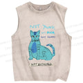 Unisex Cat Printed Washed Tank Top