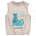 Unisex Cat Printed Washed Tank Top