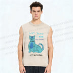 Unisex Cat Printed Washed Tank Top