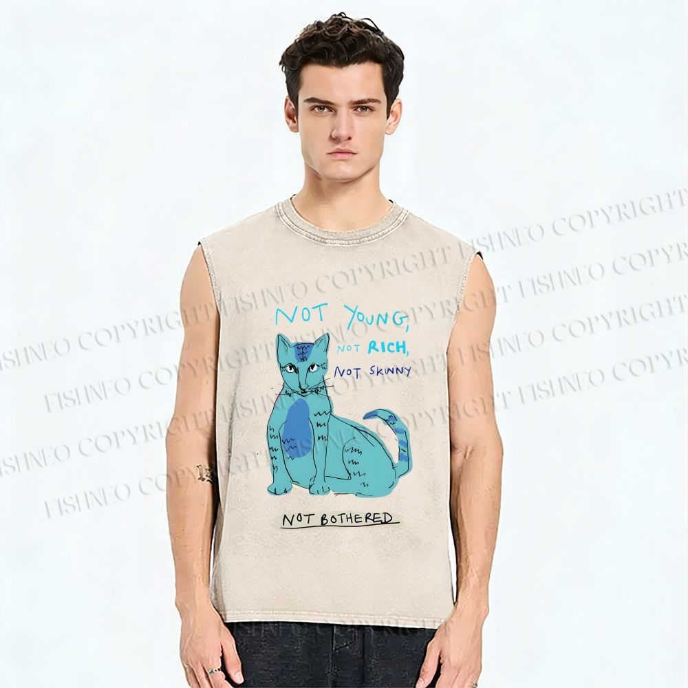 Unisex Cat Printed Washed Tank Top