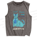 Unisex Cat Printed Washed Tank Top