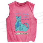 Unisex Cat Printed Washed Tank Top
