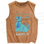 Unisex Cat Printed Washed Tank Top
