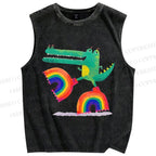 Unisex Crocodile With Rainbow Platform Boots Printed Washed Tank Top