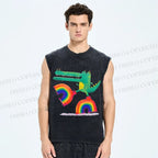 Unisex Crocodile With Rainbow Platform Boots Printed Washed Tank Top