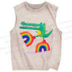 Unisex Crocodile With Rainbow Platform Boots Printed Washed Tank Top