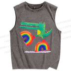 Unisex Crocodile With Rainbow Platform Boots Printed Washed Tank Top