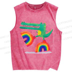 Unisex Crocodile With Rainbow Platform Boots Printed Washed Tank Top