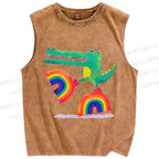 Unisex Crocodile With Rainbow Platform Boots Printed Washed Tank Top