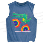 Unisex Crocodile With Rainbow Platform Boots Printed Washed Tank Top