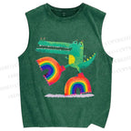 Unisex Crocodile With Rainbow Platform Boots Printed Washed Tank Top