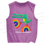 Unisex Crocodile With Rainbow Platform Boots Printed Washed Tank Top
