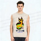 Unisex Ramen Cat Printed Washed Tank Top
