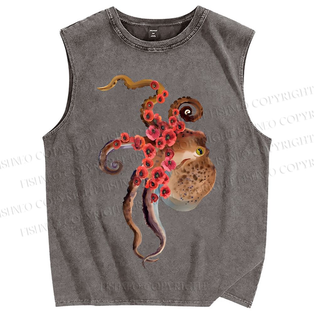 Unisex Octopus Printed Washed Tank Top