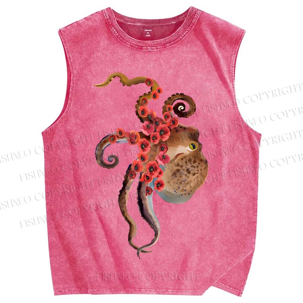 Unisex Octopus Printed Washed Tank Top