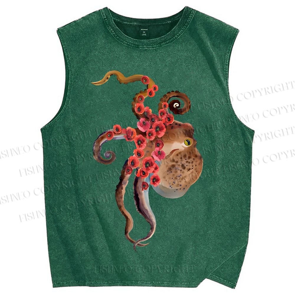 Unisex Octopus Printed Washed Tank Top