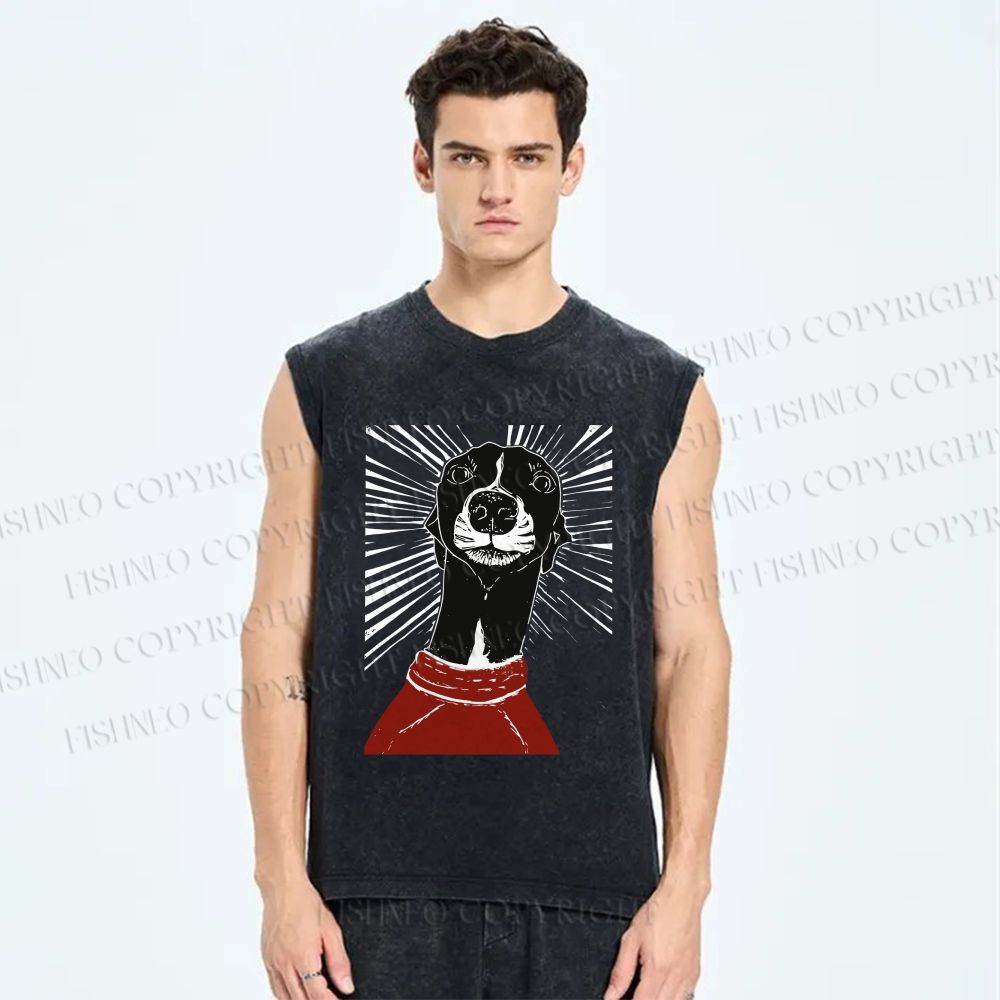 Unisex Sighthound Lino Printed Washed Tank Top