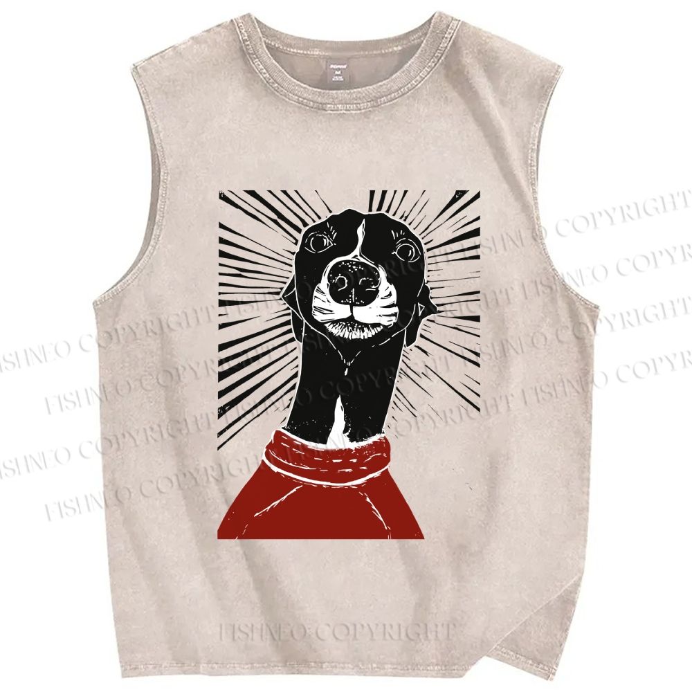 Unisex Sighthound Lino Printed Washed Tank Top