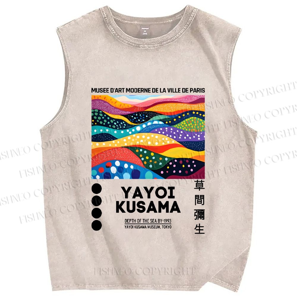 Unisex Yayoi Kusama Multicolor River Printed Washed Tank Top