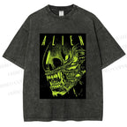 Unisex Alien Printed Washed Tee