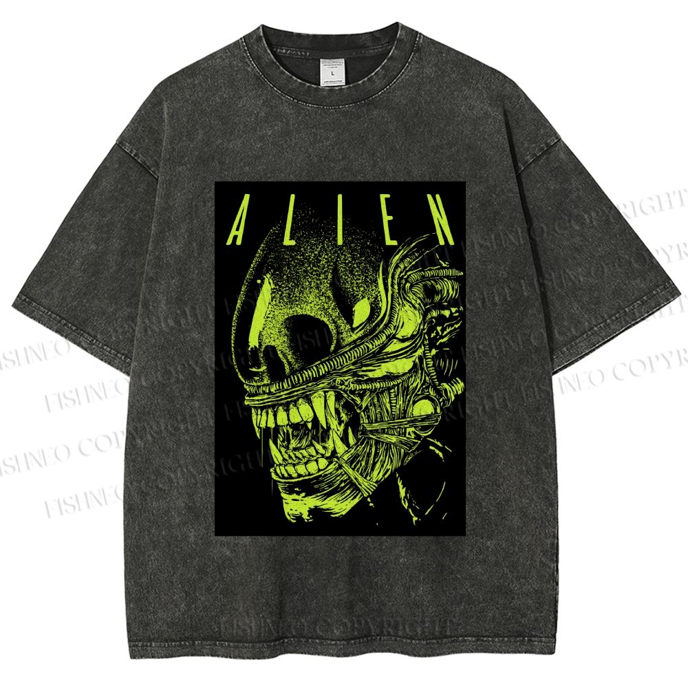 Unisex Alien Printed Washed Tee