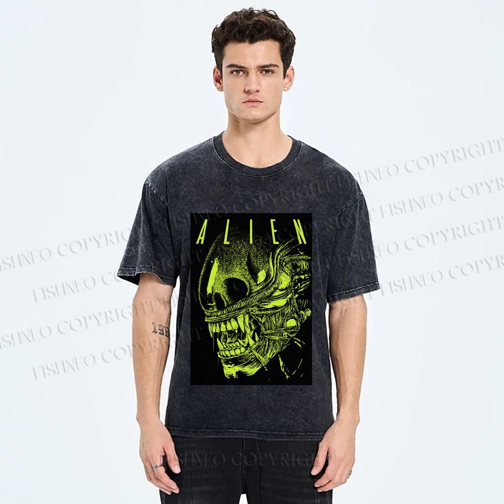 Unisex Alien Printed Washed Tee