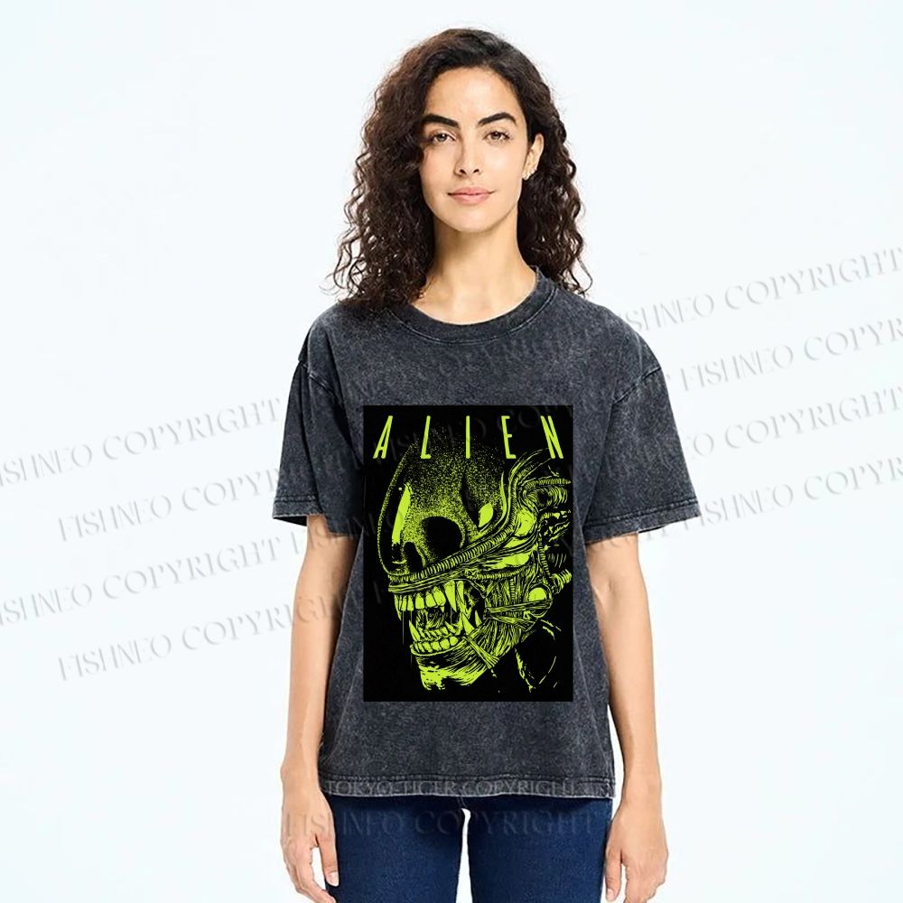 Unisex Alien Printed Washed Tee