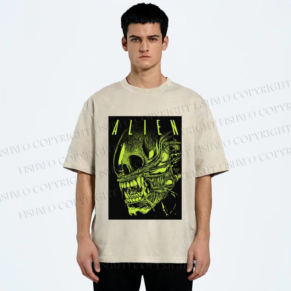 Unisex Alien Printed Washed Tee