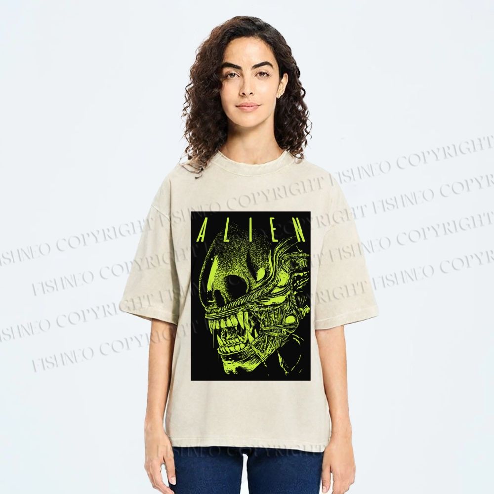 Unisex Alien Printed Washed Tee