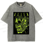 Unisex Alien Printed Washed Tee