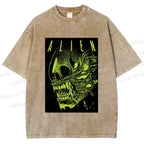 Unisex Alien Printed Washed Tee