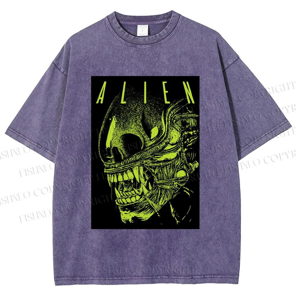 Unisex Alien Printed Washed Tee