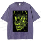 Unisex Alien Printed Washed Tee