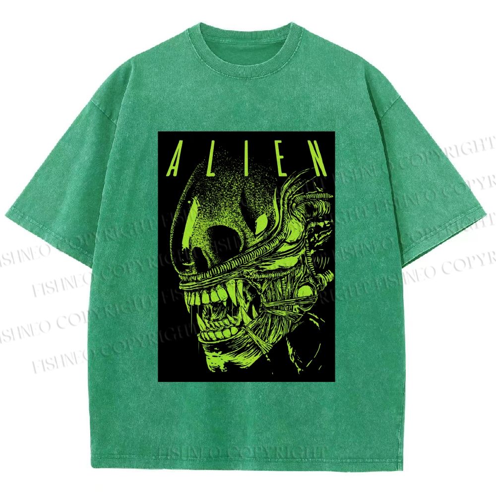 Unisex Alien Printed Washed Tee