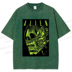 Unisex Alien Printed Washed Tee