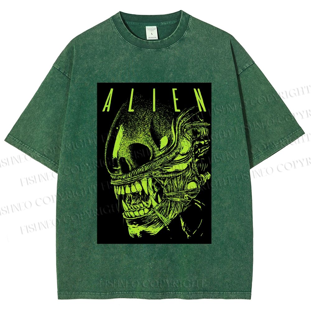 Unisex Alien Printed Washed Tee