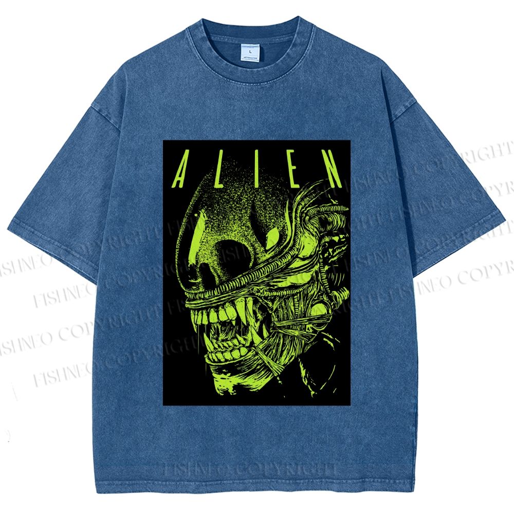 Unisex Alien Printed Washed Tee