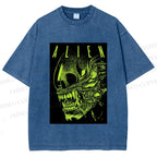 Unisex Alien Printed Washed Tee