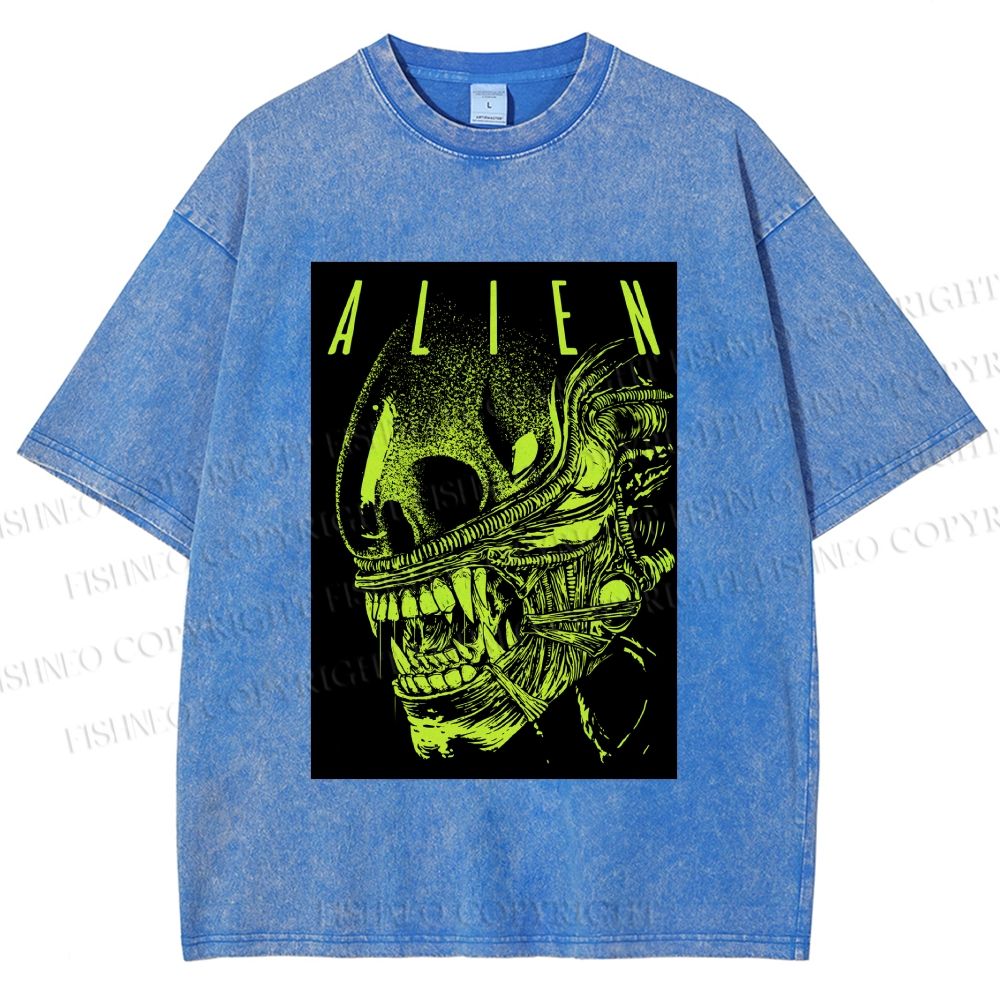 Unisex Alien Printed Washed Tee