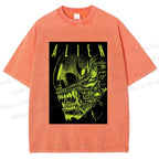 Unisex Alien Printed Washed Tee