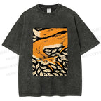 Unisex Fox in Leaves Printed Washed Tee