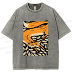 Unisex Fox in Leaves Printed Washed Tee
