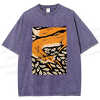Unisex Fox in Leaves Printed Washed Tee
