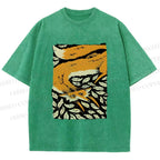 Unisex Fox in Leaves Printed Washed Tee