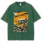 Unisex Fox in Leaves Printed Washed Tee
