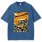Unisex Fox in Leaves Printed Washed Tee