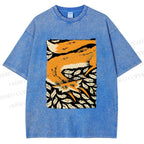 Unisex Fox in Leaves Printed Washed Tee