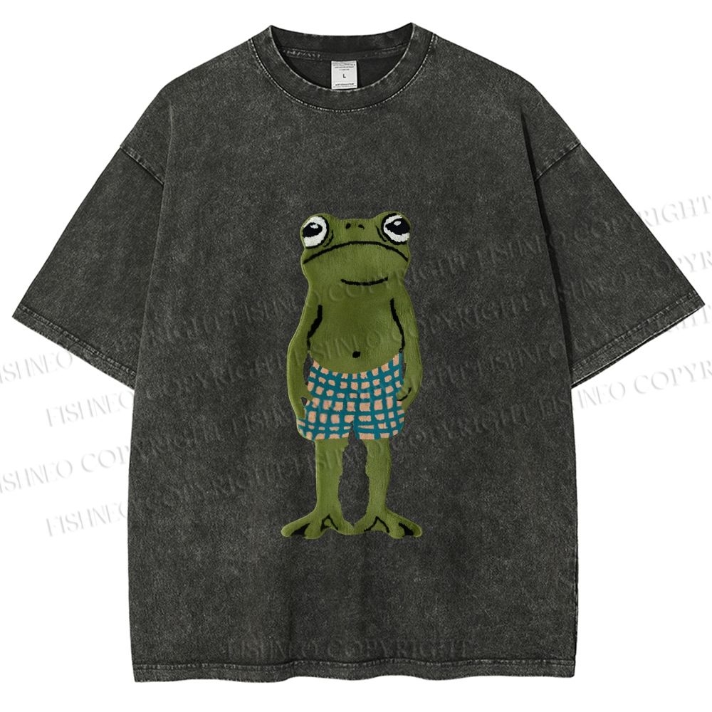 Unisex Silly Frog Standing Straight Printed Washed Tee
