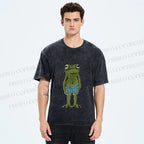 Unisex Silly Frog Standing Straight Printed Washed Tee