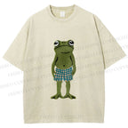 Unisex Silly Frog Standing Straight Printed Washed Tee